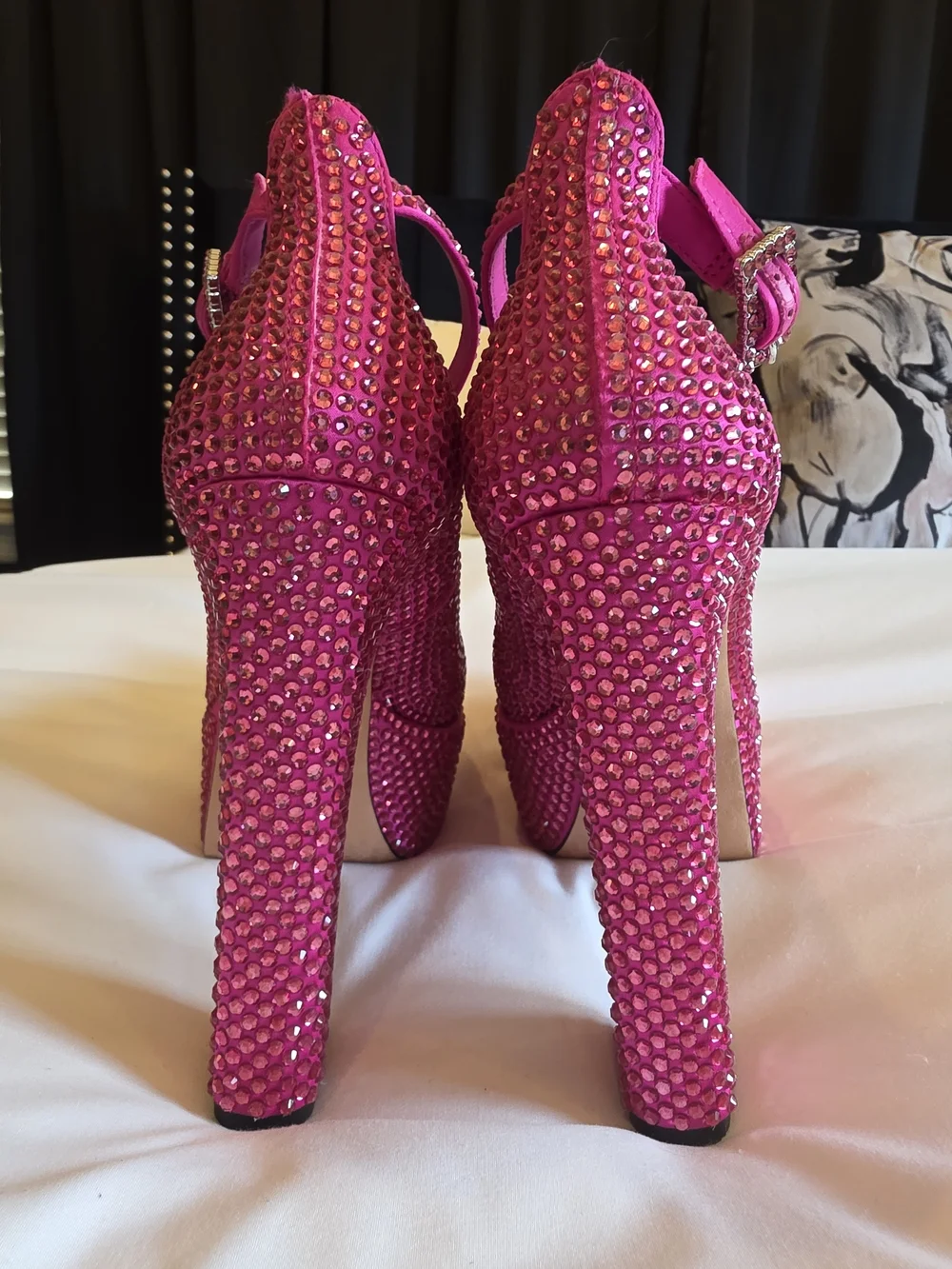Pink Jeweled Platform Ankle-Strap Heels